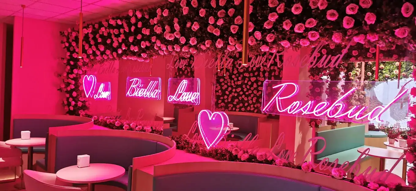 Sala con luci al neon da Rosebud Biella